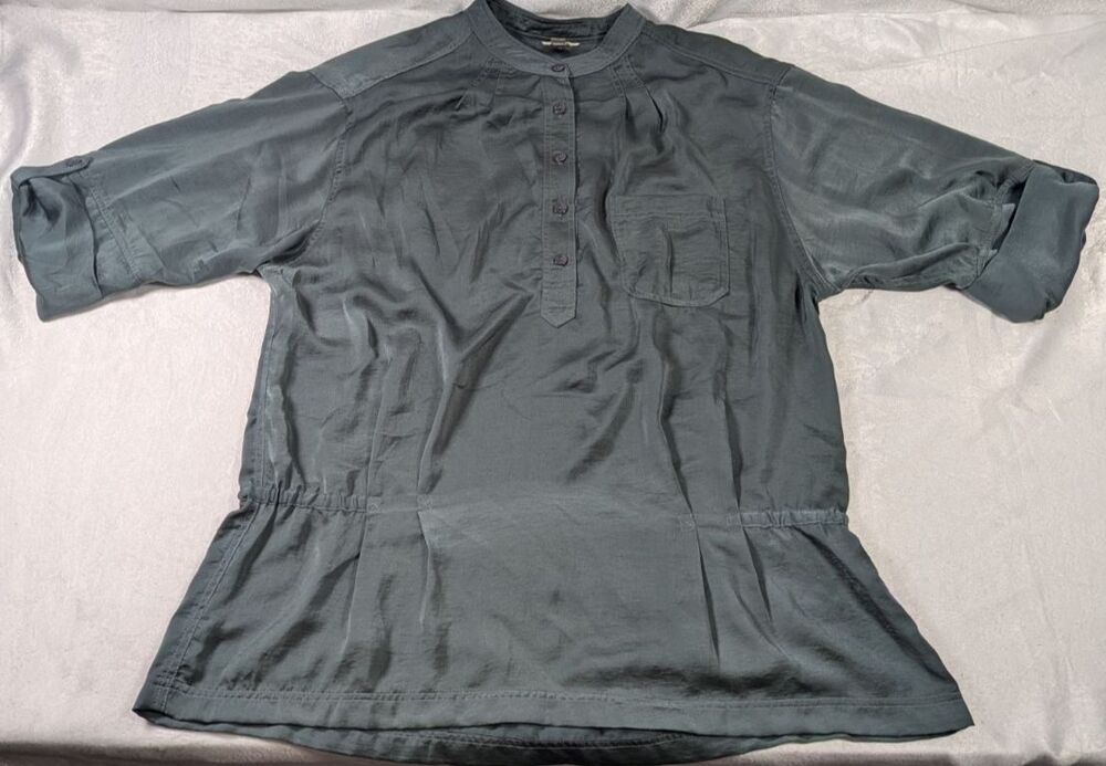 Fossil Women’s XL 3/4 Sleeve Button Neck Roll Tab Tunic Blouse Front Pocket
